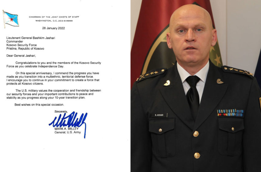  Gjeneral Jashari pranoi letër-urimin për Ditën e Pavarësisë nga ushtaraku më i lartë amerikan, Gjeneral Milley