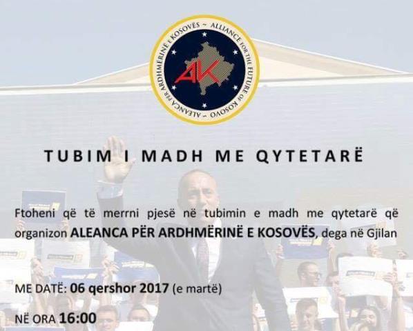 AAK: Tubim i madh me qytetarë, 06.06. 2017 (e martë), ora 16:00, Palestra “Bashkim Selishta”