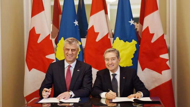Presidenti i Kosovës dhe ministri kanadez nënshkruajnë Letrën e Qëllimit të Mirë për Marrëveshjen për Mbrojtje të Investimeve