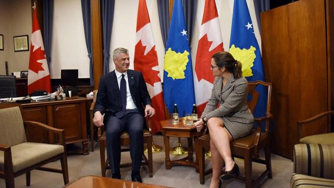 Presidenti Thaçi dhe Ministrja Freeland bisedojnë për bashkëpunim ndërkombëtar