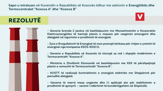Miratohet rezoluta në lidhje me sektorin e Energjitikës dhe Termocentralet “Kosova A” dhe “Kosova B”