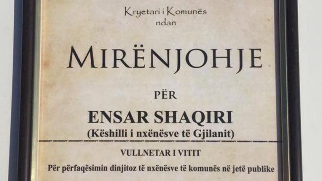 Ensar Shaqiri, vullnetar i vitit