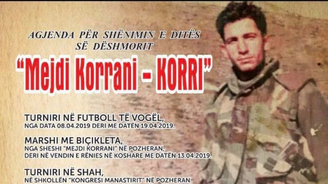 Aktivitete të shumta në nderim të dëshmorit Mejdi Korrani-Korri – AGJENDA