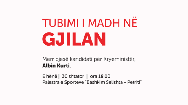 Vetëvendosje – Njoftim për tubimin e madh në Gjilan