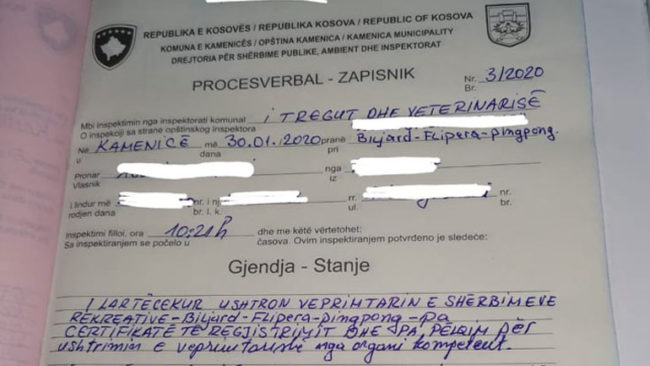 Inspektorati mbyll lokalin pa certifikatë të regjistrimit