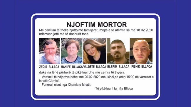 Sot në Cërnicë të Gjilanit varrosen pesë trupat e pajetë të familjes Bllaca