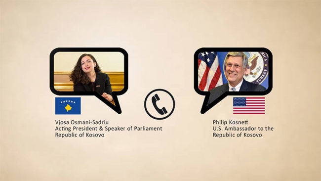 U.d. Presidentja Osmani ka mbajtur takim virtual me Ambasadorin amerikan Philip Kosnett