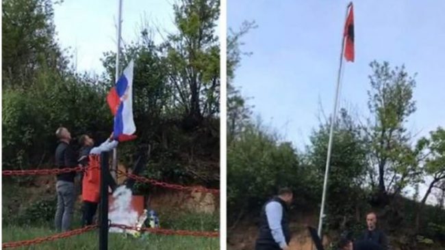 Largohet flamuri serb dhe rikthehet ai kombëtar te përmendorja e dëshmorit Fatmir Ibishi