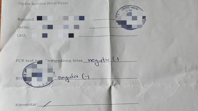 Tentoi të hyjë në Kosovë me test të falsifikuar të COVID-it, kthehet në kufi në Bernjak një shtetas i Serbisë