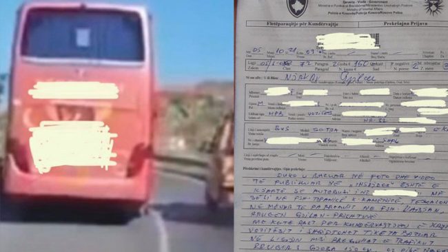 Gjobitet vozitësi i autobusit për tejkalim në vijë të plotë