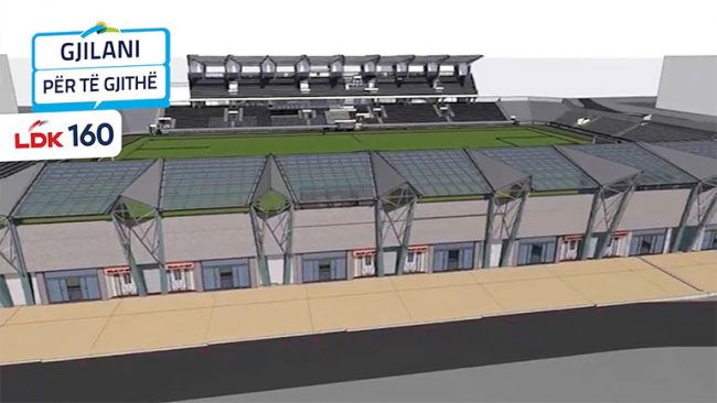 Pa ndihmën e qeverisë qëndrore, Lutfi Haziri prezenton projektin për stadiumin (VIDEO)
