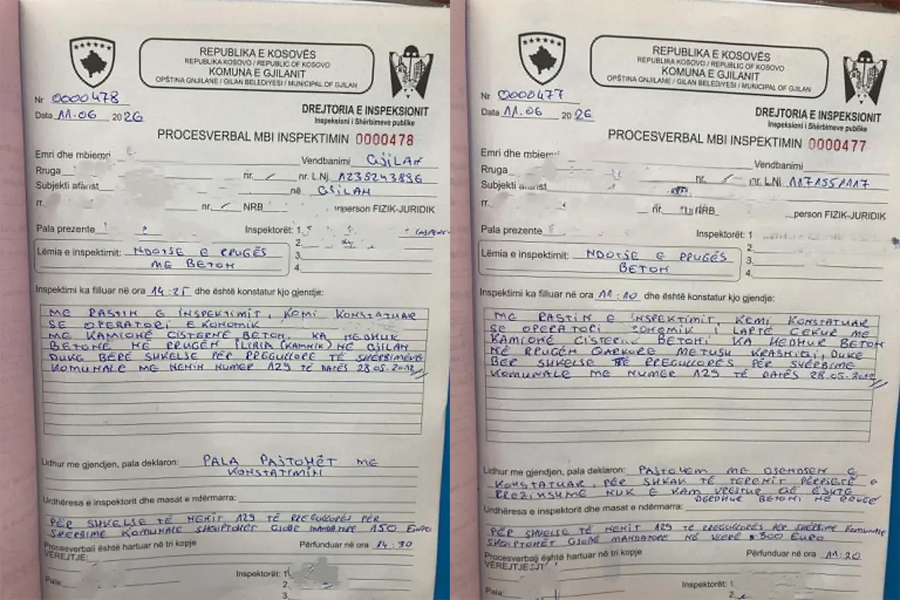 Inspektorët shqiptojnë gjoba për kompanitë, kamionët e së cilave ndotën rrugët me beton