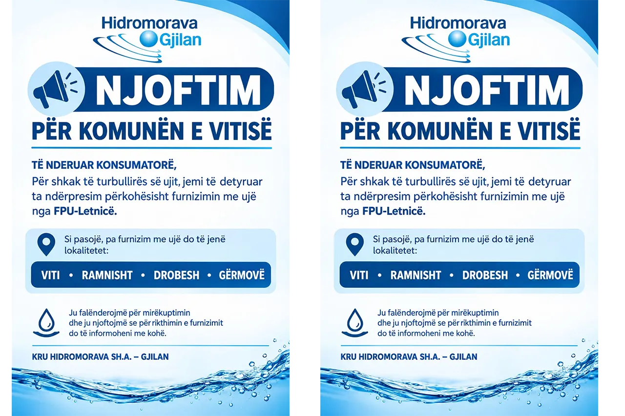 Hidromorava: Njoftim për Komunën e Vitisë