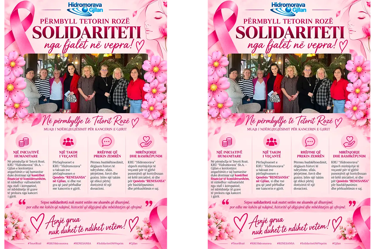 KRU “Hidromorava” përmbyll Tetorin Rozë– solidariteti nga fjalët në vepra!